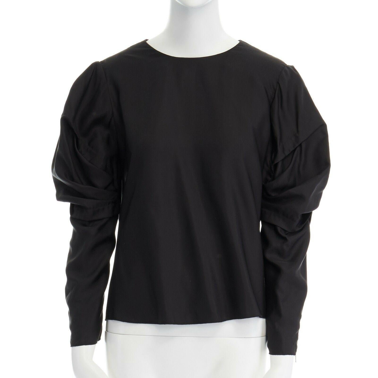 Black ACNE STUDIOS SS13 Ava Fluid black pleated voluminous long sleeve top FR34 XS