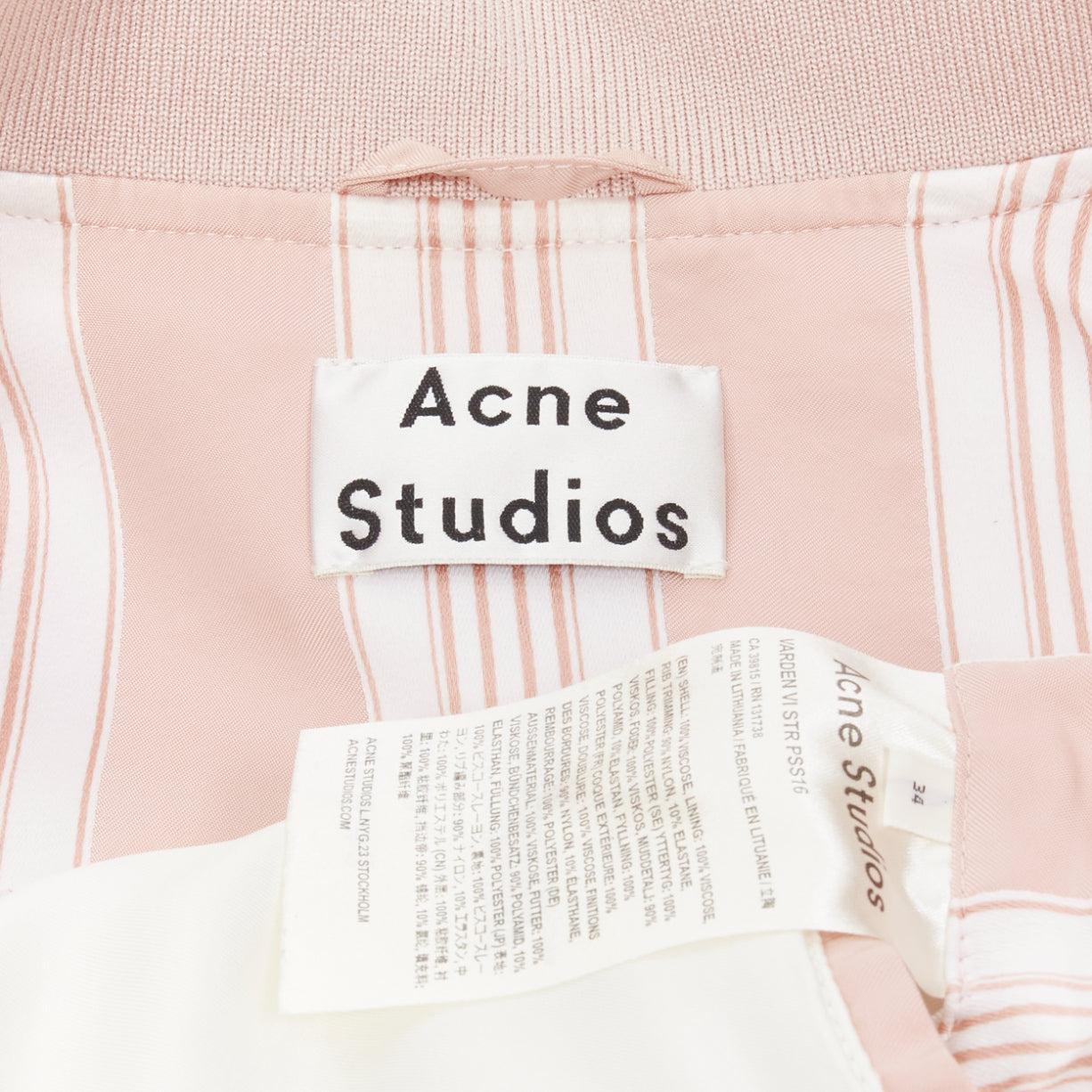 ACNE STUDIOS Varden 2016 pink white striped padded bomber jacket FR34 XS For Sale 5