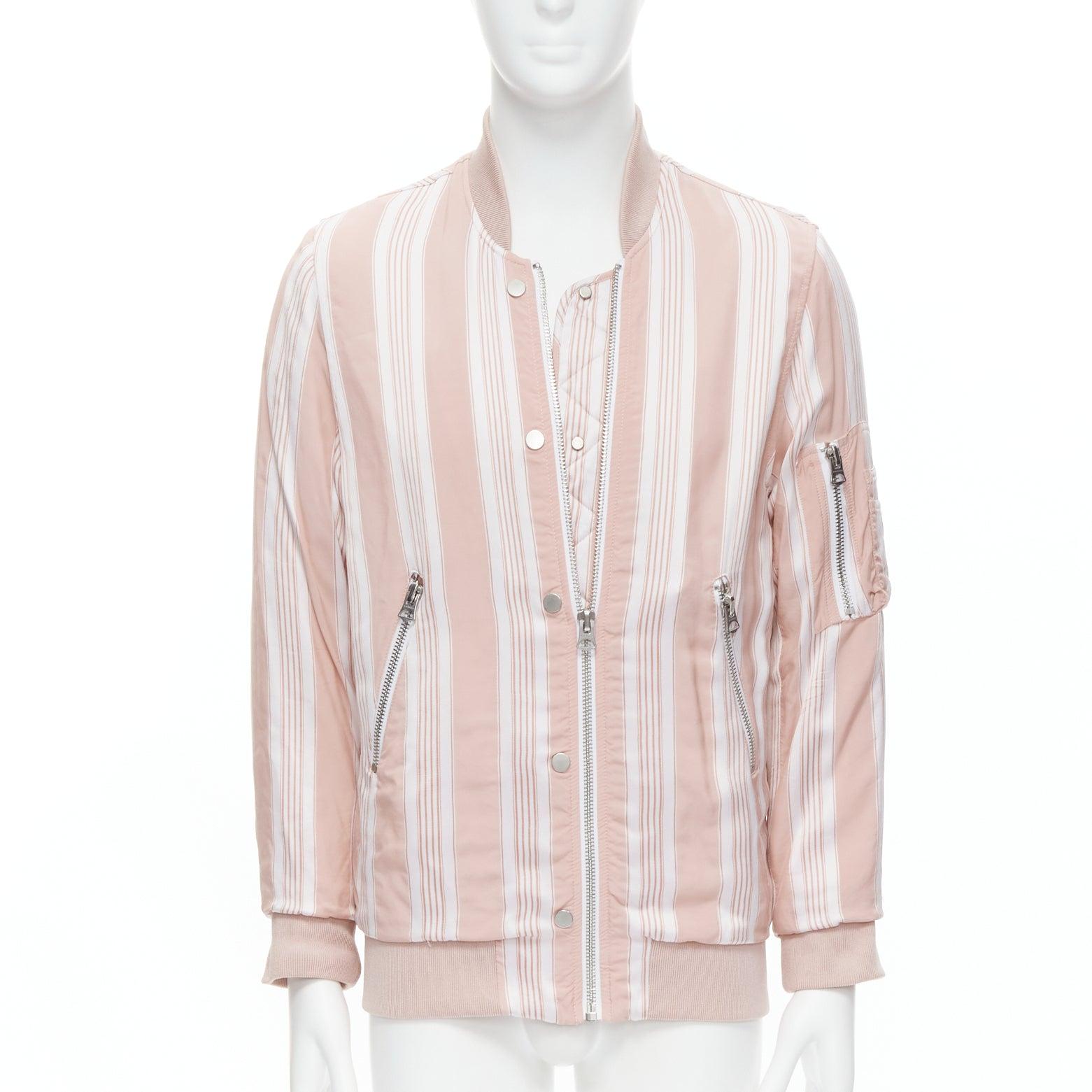 Beige ACNE STUDIOS Varden 2016 pink white striped padded bomber jacket FR34 XS For Sale
