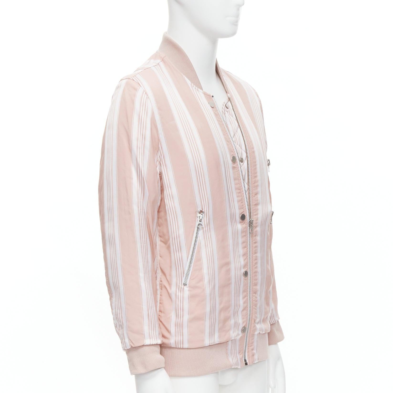 ACNE STUDIOS Varden 2016 pink white striped padded bomber jacket FR34 XS In Good Condition For Sale In Hong Kong, NT