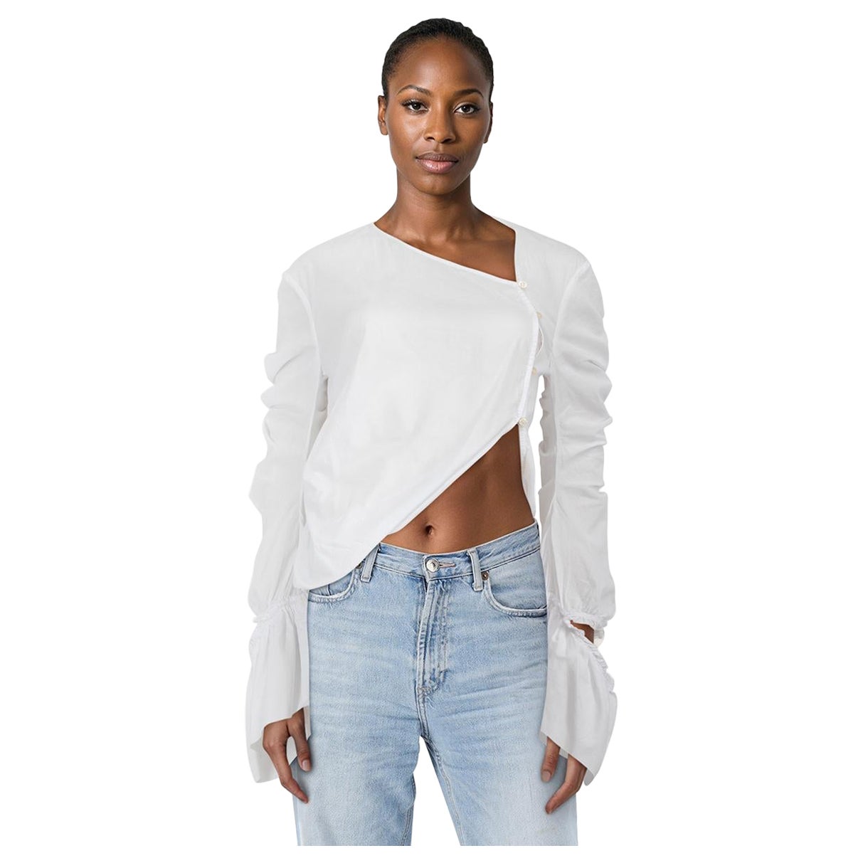 Acne Studios Blusa blanca asimétrica con mangas de volantes Talla S