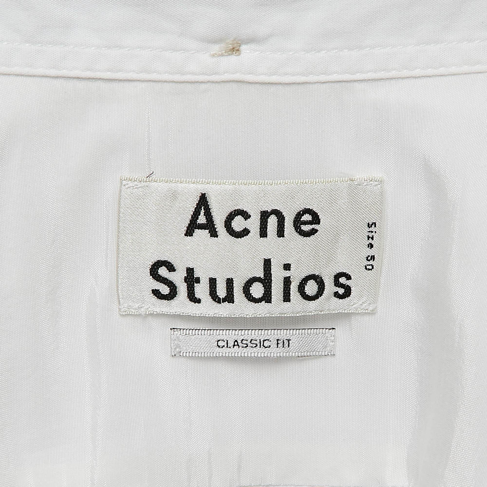 Acne Studios White Cotton Short Sleeve Shirt L In Good Condition For Sale In Dubai, Al Qouz 2