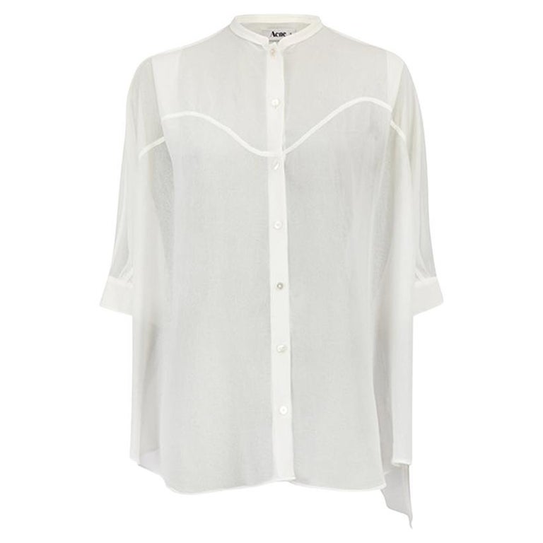 Acne Studios Women's Cream Chiffon Collarless Blouse For Sale at 1stDibs