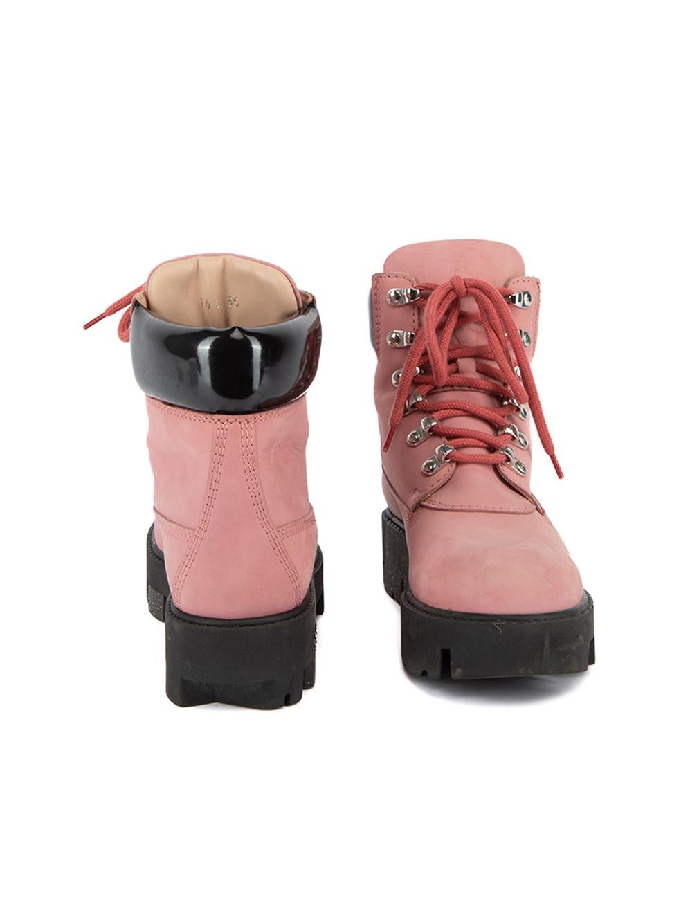 Acne Studios Women's Pink Lace Up Hiking Boots In Excellent Condition In London, GB