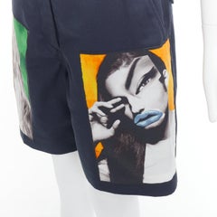 Short ACNESTUDIOS 2015 Eora Vermina collage portrait imprimé bermude bleu marine FR34 XS