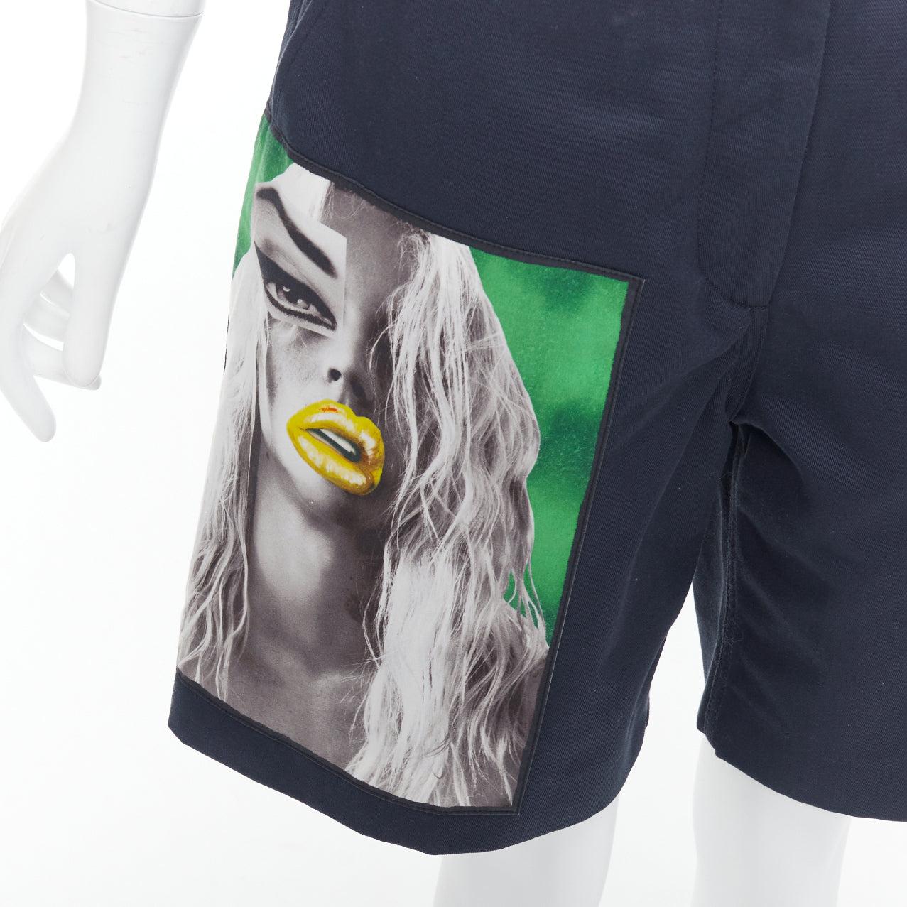 ACNESTUDIOS 2015 Eora Vermina collage portrait print navy bermuda shorts FR34 XS For Sale 2