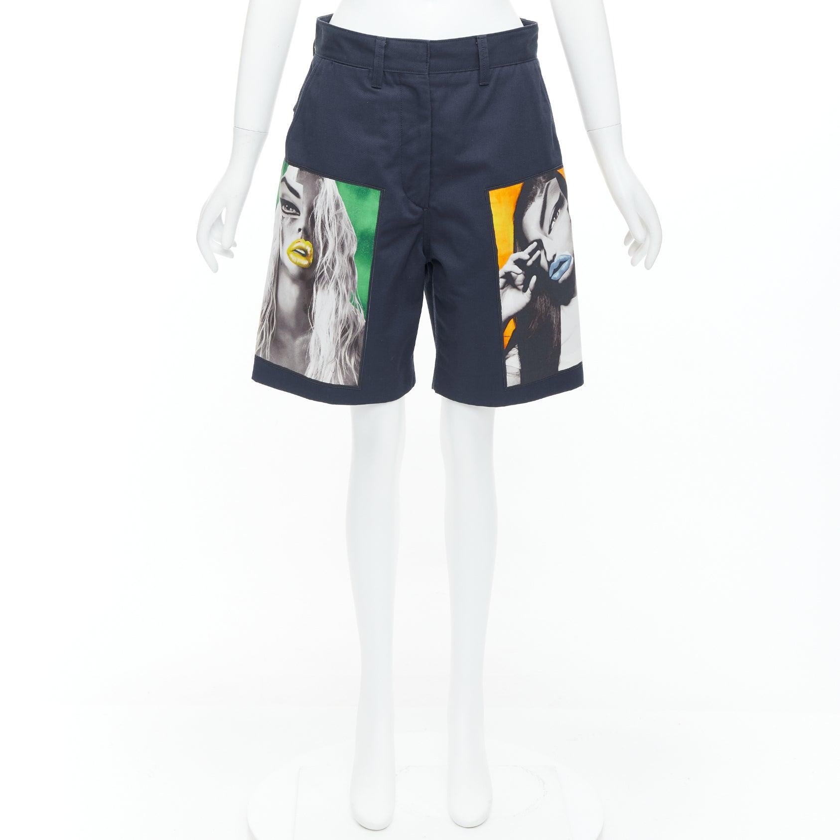 ACNESTUDIOS 2015 Eora Vermina collage portrait print navy bermuda shorts FR34 XS For Sale 4