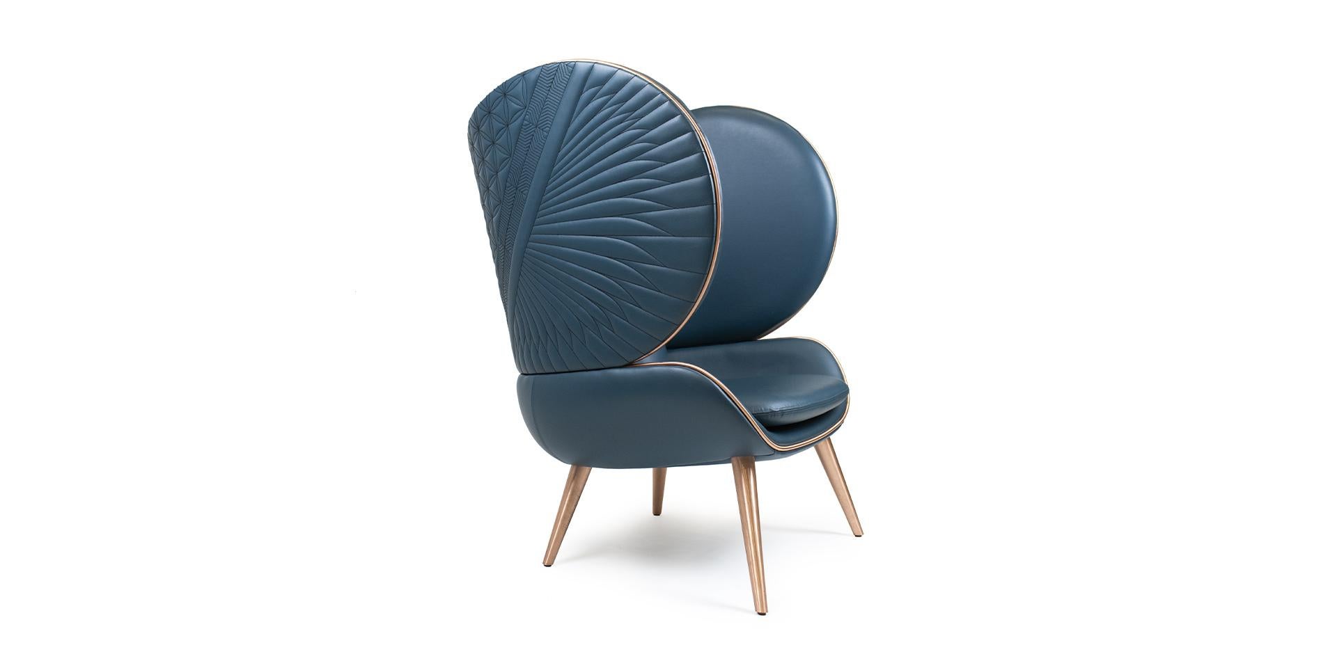 If you would like to add a special touch of personality to the luxury living room or hall, Acoma is that piece. Its different curves surronded by cooper, and the back side made with a wonderful embroidery pattern, makes the Acoma armchair the best