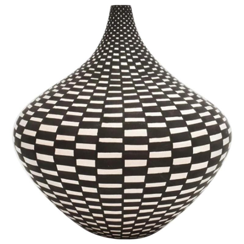 Acoma NM Tall Neck Seed Pot with Geometric Design by Sandra Victorino