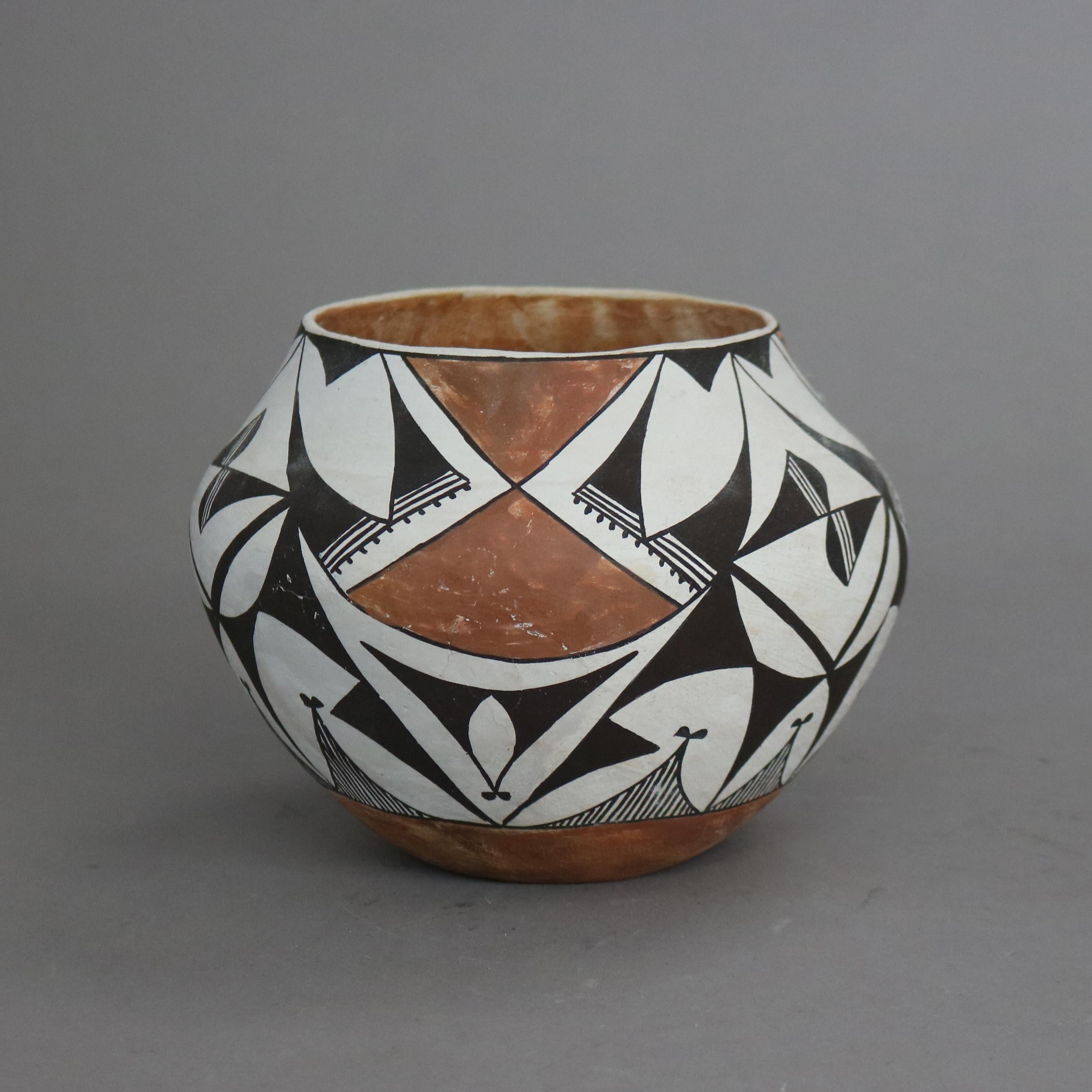20th Century Acoma Southwestern Native American Pottery Bowl By Emmalita Chino Mid 20thC