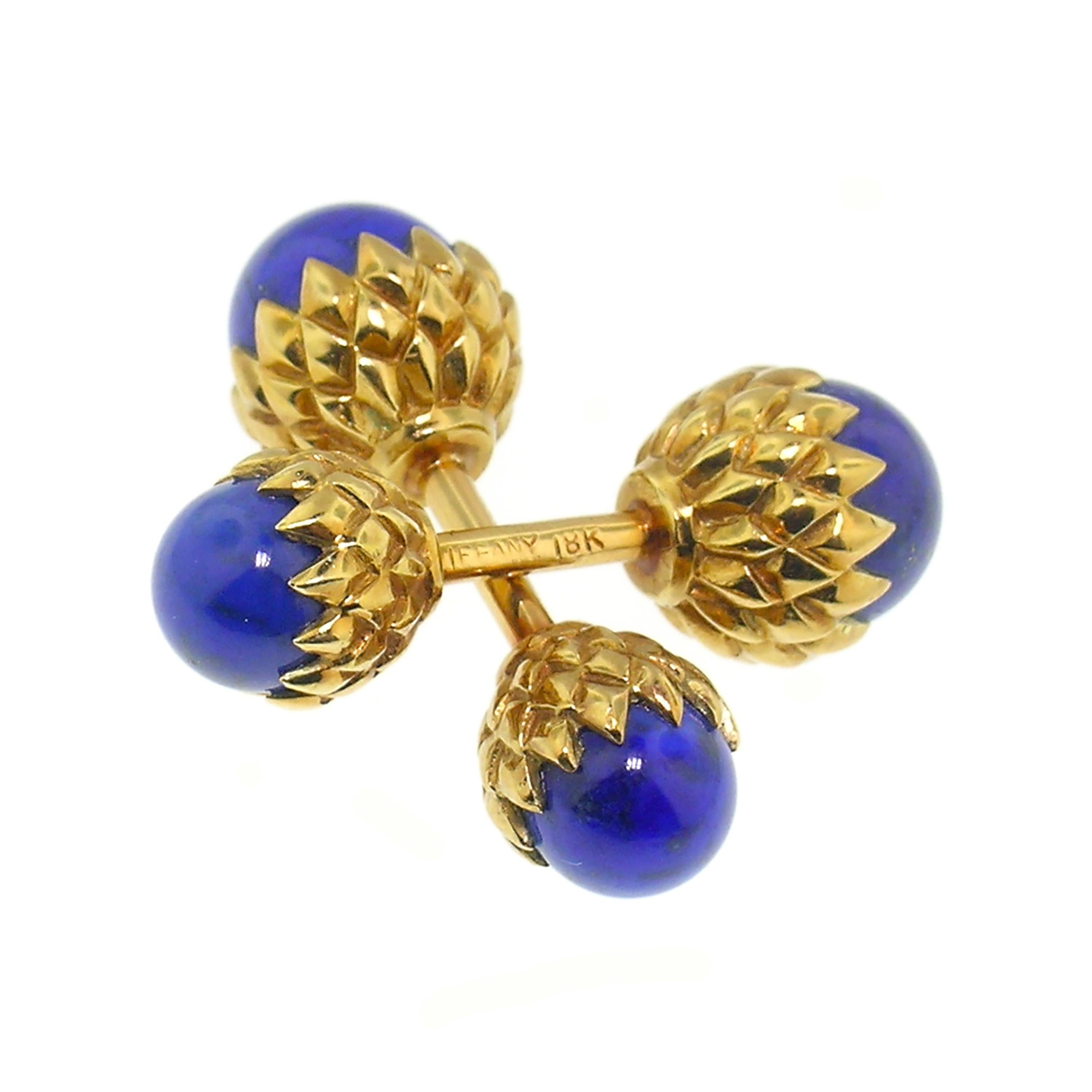 Women's or Men's Acorn 18 Karat Cufflinks with Lapis Lazuli, Jean Schlumberger for Tiffany & Co.