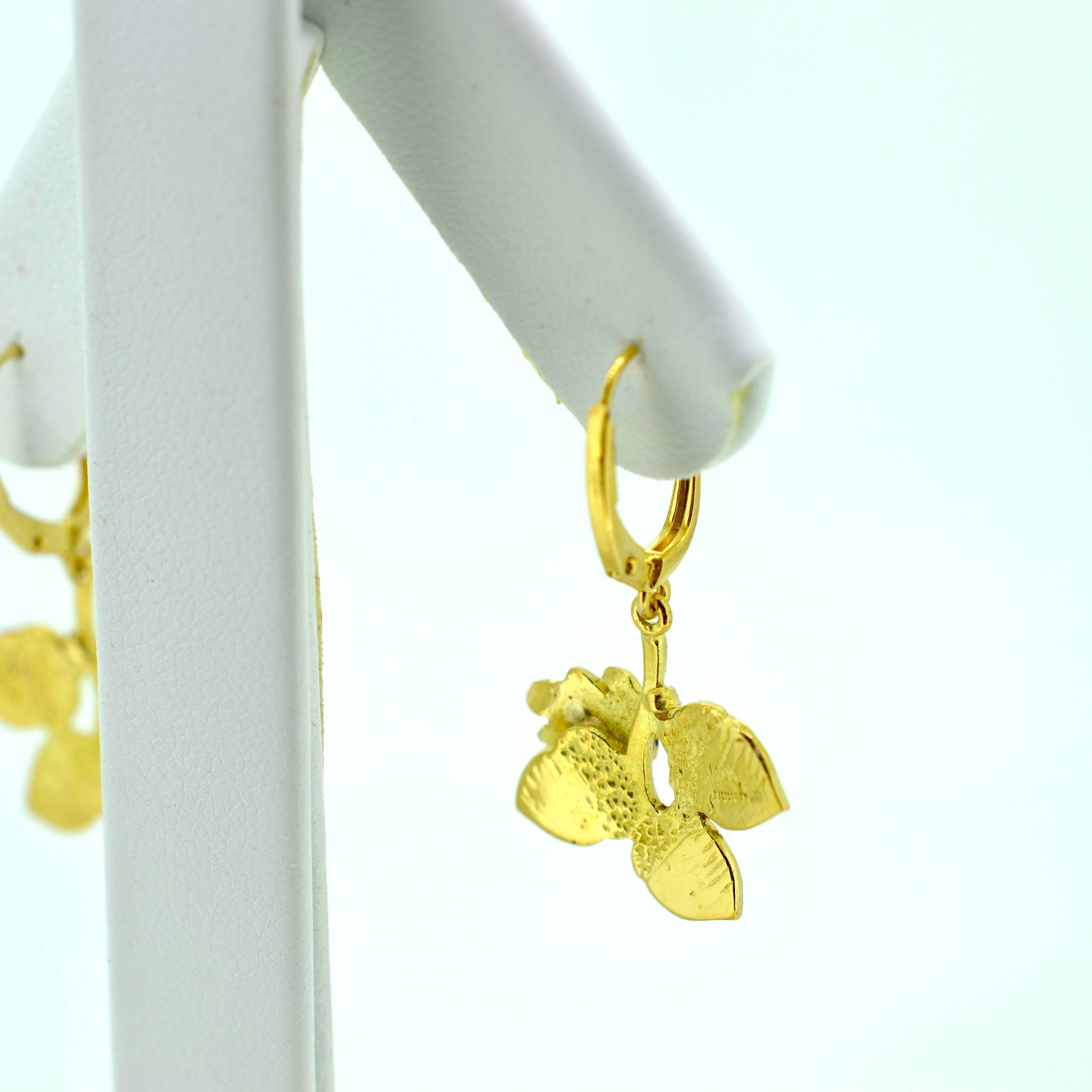 Artisan Acorn and Oak Leaf Gold Earrings For Sale