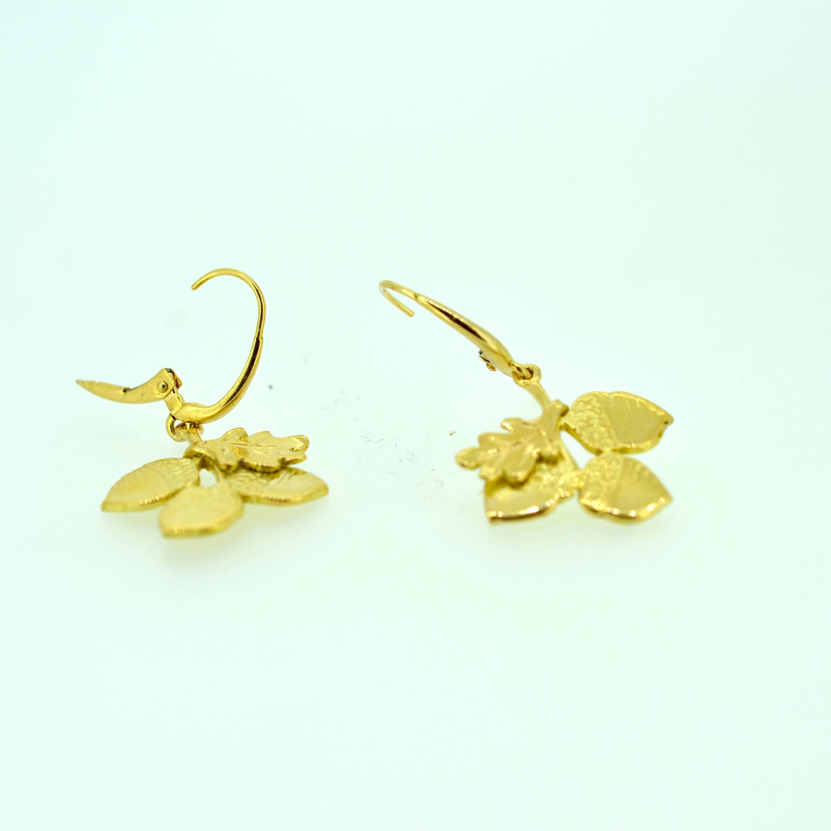 Women's Acorn and Oak Leaf Gold Earrings For Sale