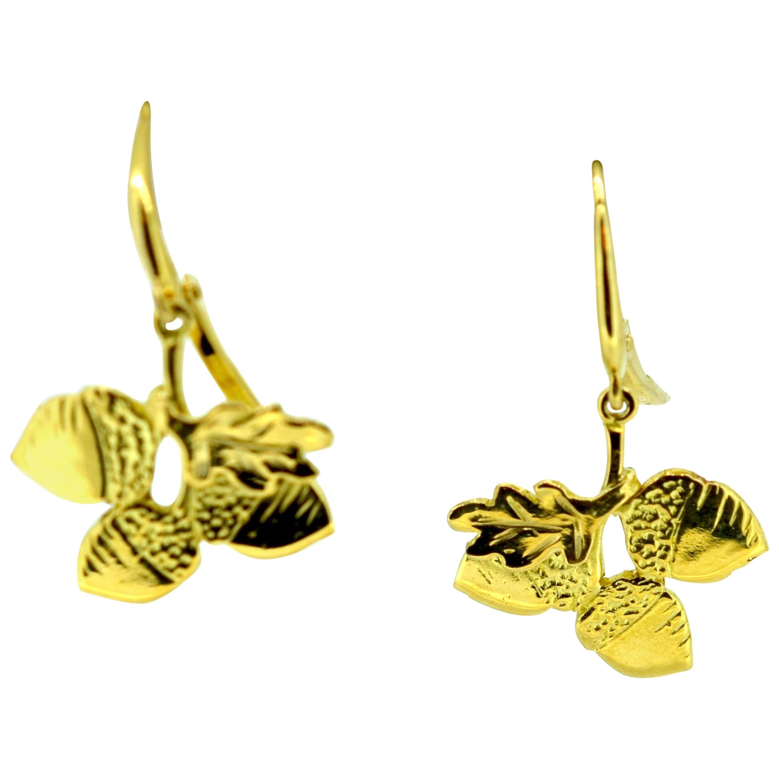 Acorn and Oak Leaf Gold Earrings For Sale