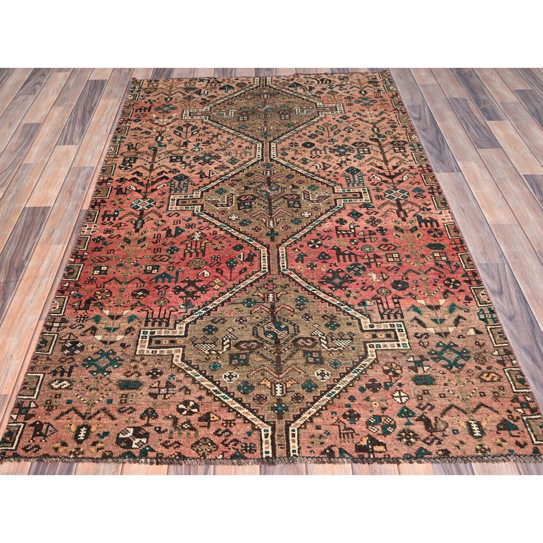 Medieval Acorn Brown Old Persian Shiraz Abrash Evenly Worn Pure Wool Clean Distressed Rug For Sale