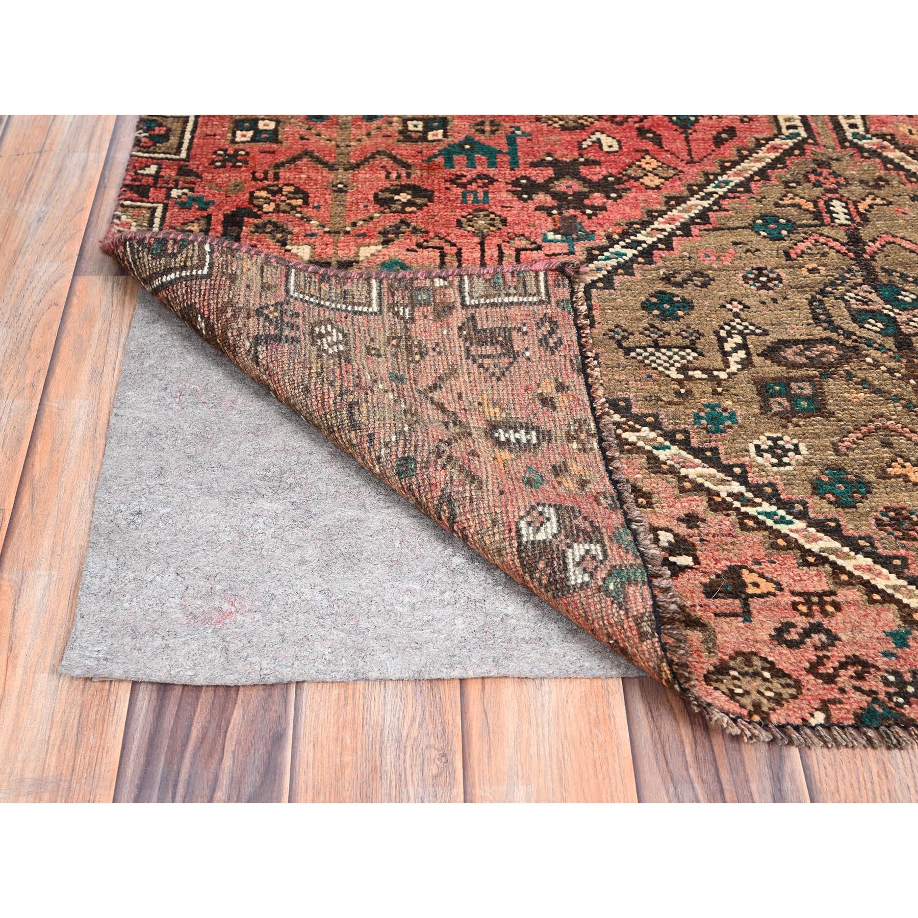 Hand-Knotted Acorn Brown Old Persian Shiraz Abrash Evenly Worn Pure Wool Clean Distressed Rug For Sale