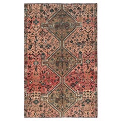 Retro Acorn Brown Old Persian Shiraz Abrash Evenly Worn Pure Wool Clean Distressed Rug