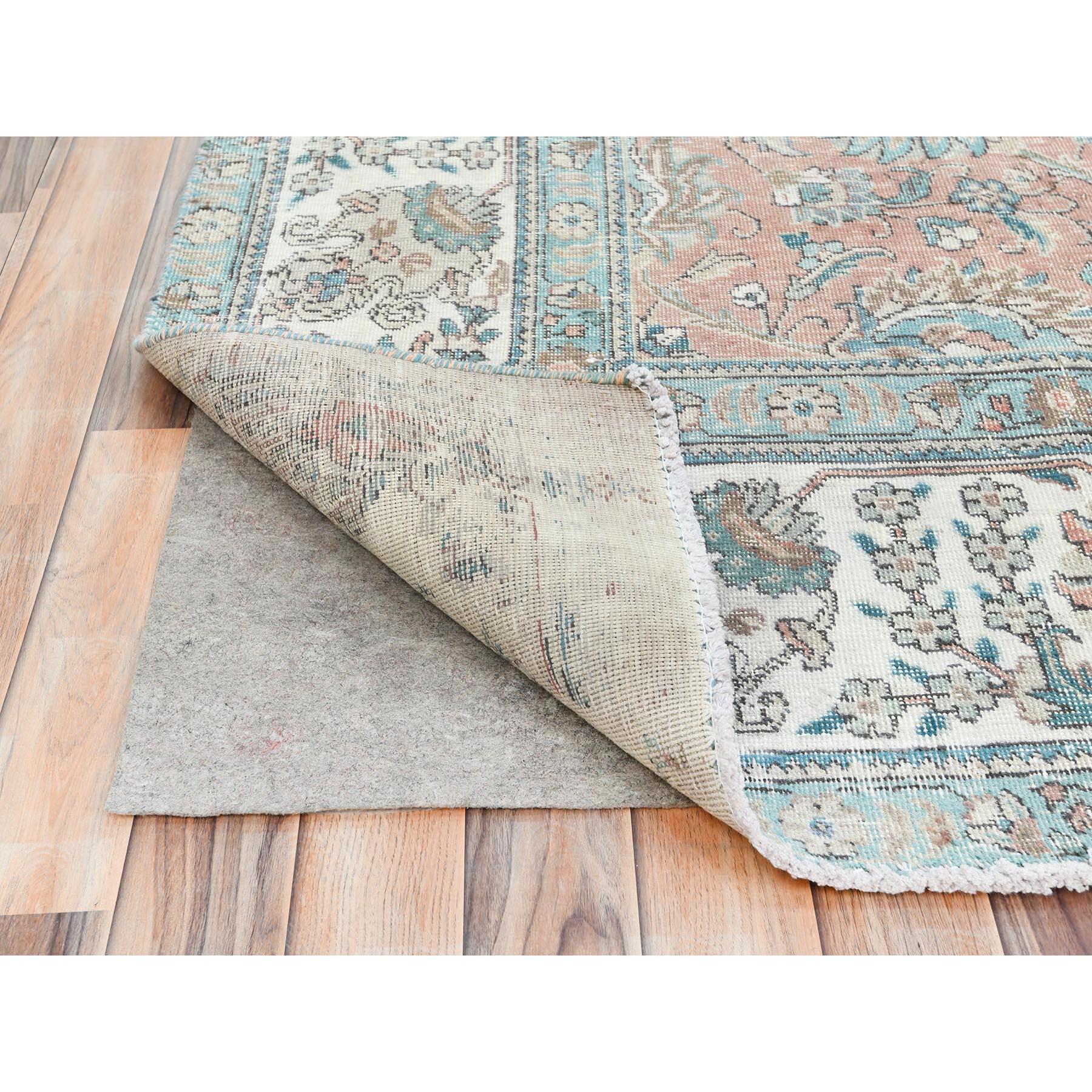 Hand-Knotted Acorn Brown Vintage Persian Tabriz All over Design Soft Wool Hand Knotted Rug