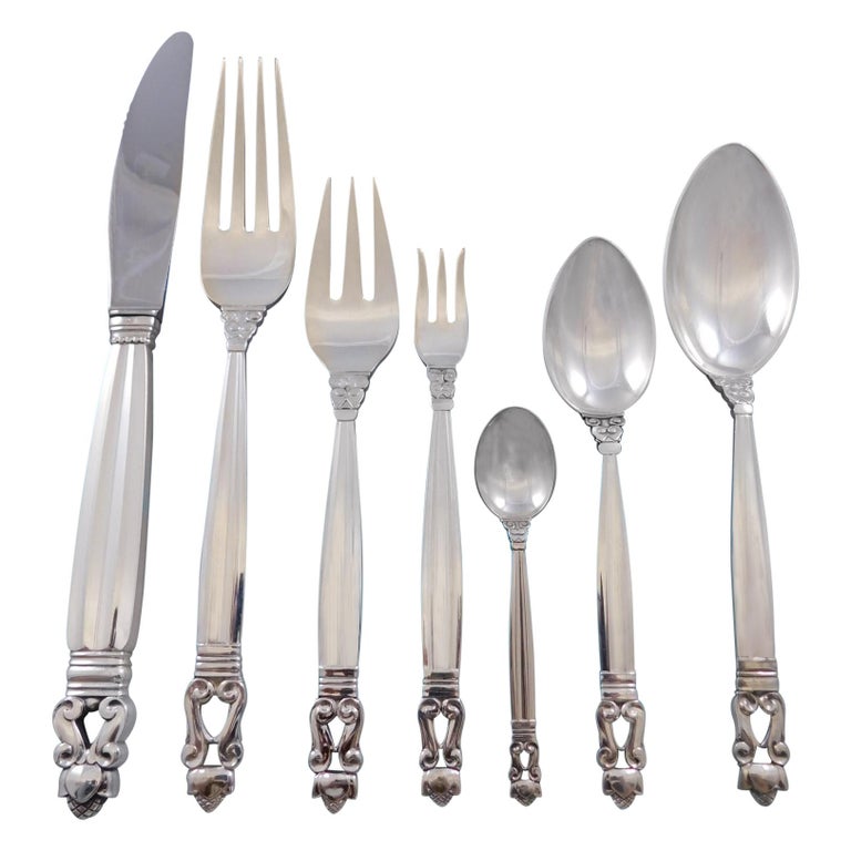 Acorn by Georg Jensen Sterling Silver Dinner Flatware Set 12 Service 89  Pieces For Sale at 1stDibs | georg jensen acorn flatware
