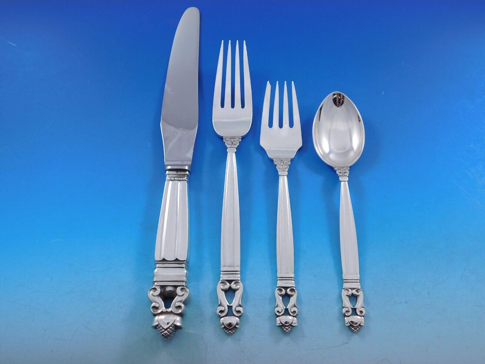 Acorn by Georg Jensen Sterling Silver Flatware Dinner Set for 8 service 64 pc XL In Excellent Condition For Sale In Big Bend, WI