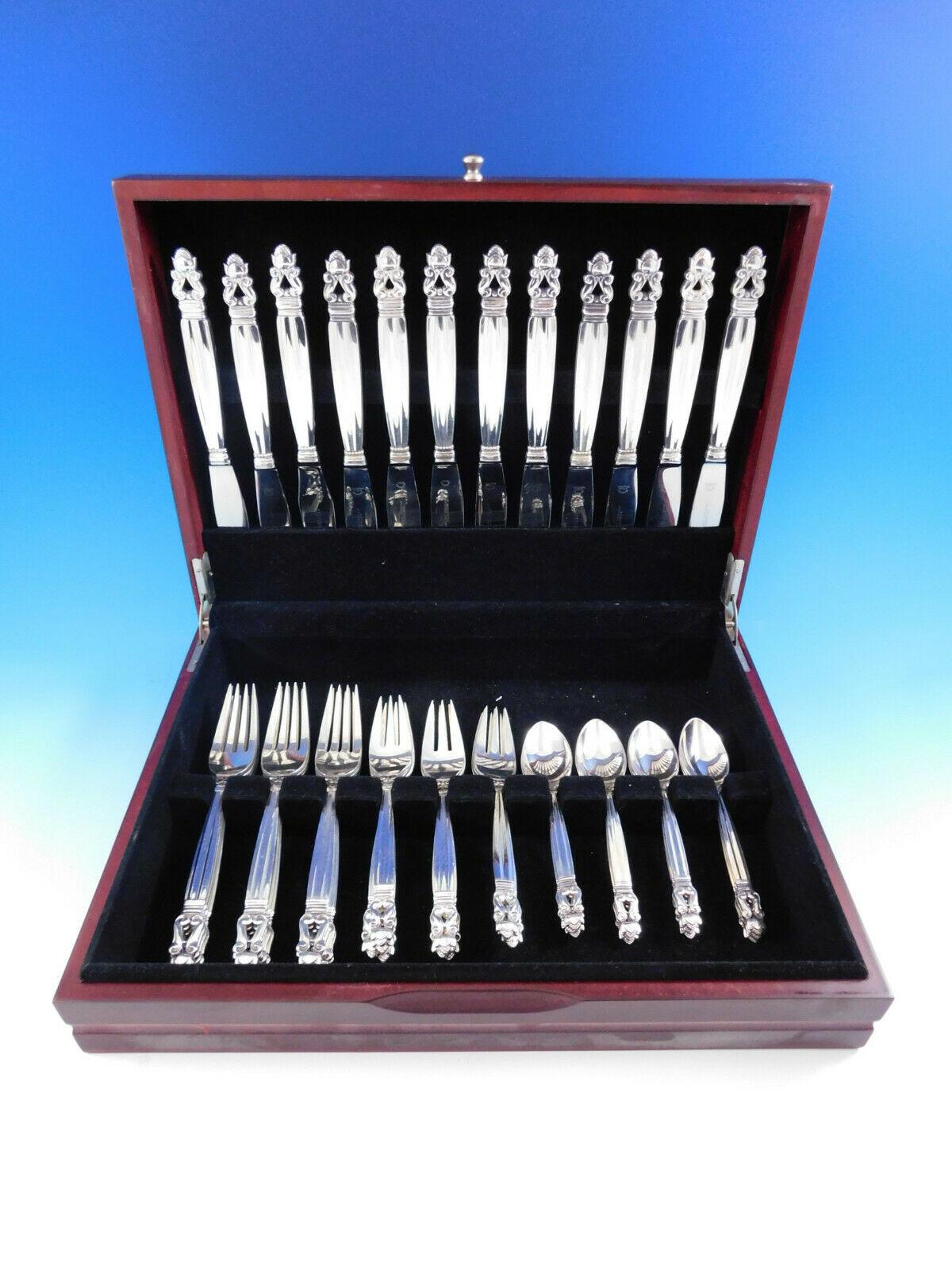 Acorn by Georg Jensen sterling silver dinner size flatware set, 48 pieces. This set includes:

12 dinner knives, long handle, 9