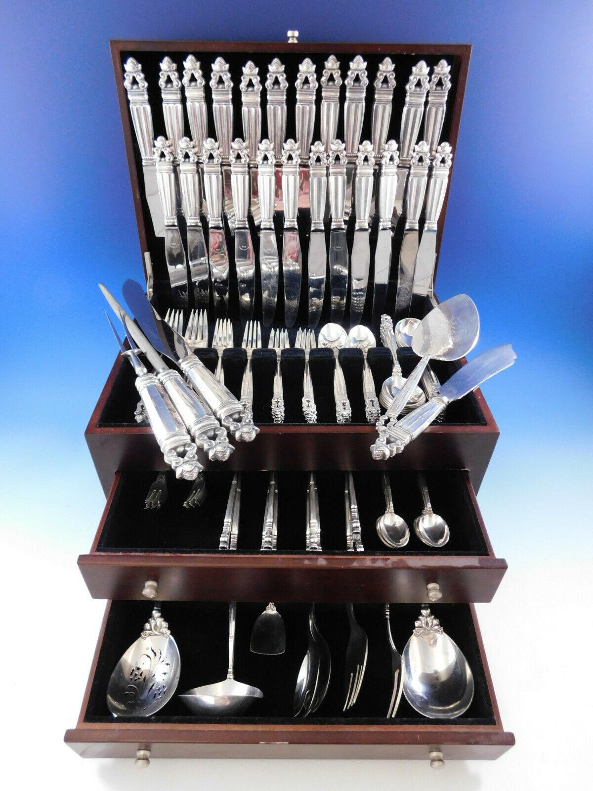Monumental Acorn by Georg Jensen Sterling Silver Dinner Size Flatware set - 134 pieces including extra large dinner knives and extra large dinner forks. This set includes:

12 extra large dinner knives, 9 7/8