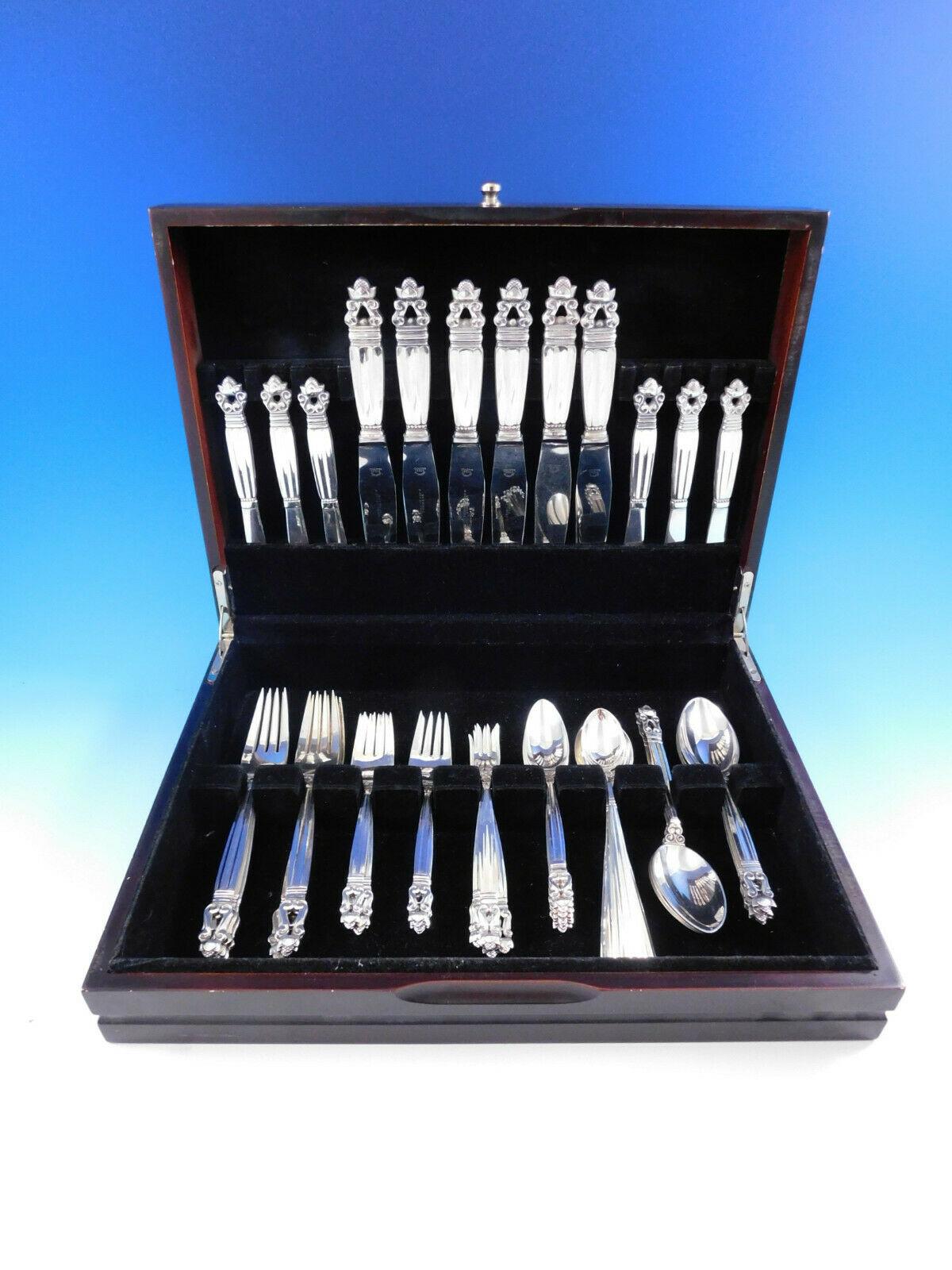 Acorn by Georg Jensen sterling silver dinner size flatware set - 48 pieces. This set includes:

6 dinner knives, short handle, 9 1/8
