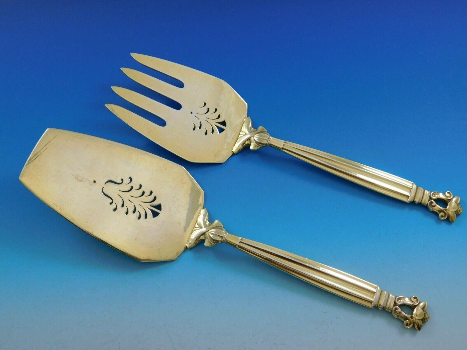 20th Century Acorn by Georg Jensen Sterling Silver Flatware Set 12 Service 102pc Gold Vermeil For Sale