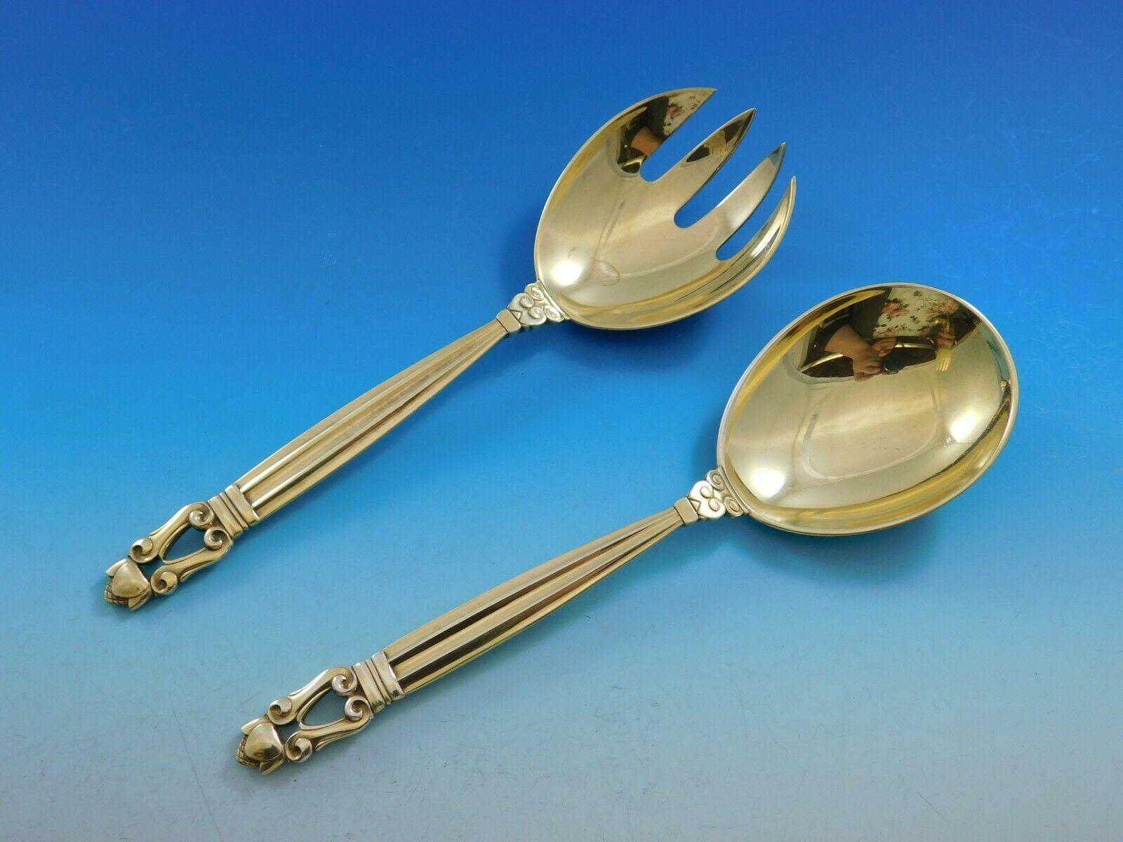 Acorn by Georg Jensen Set di posate in argento sterling 12 servizi 102 pezzi Oro Vermeil in vendita 3