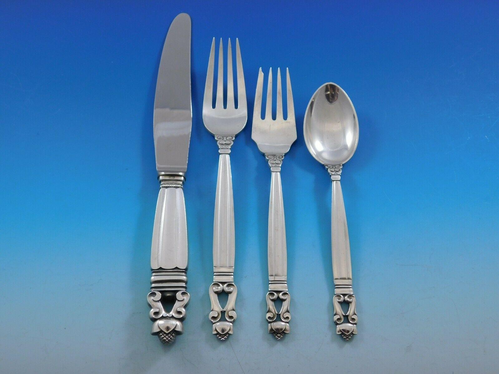 Acorn by Georg Jensen Sterling Silver Flatware Set for 8 Service Dinner 48 Pcs In Excellent Condition In Big Bend, WI