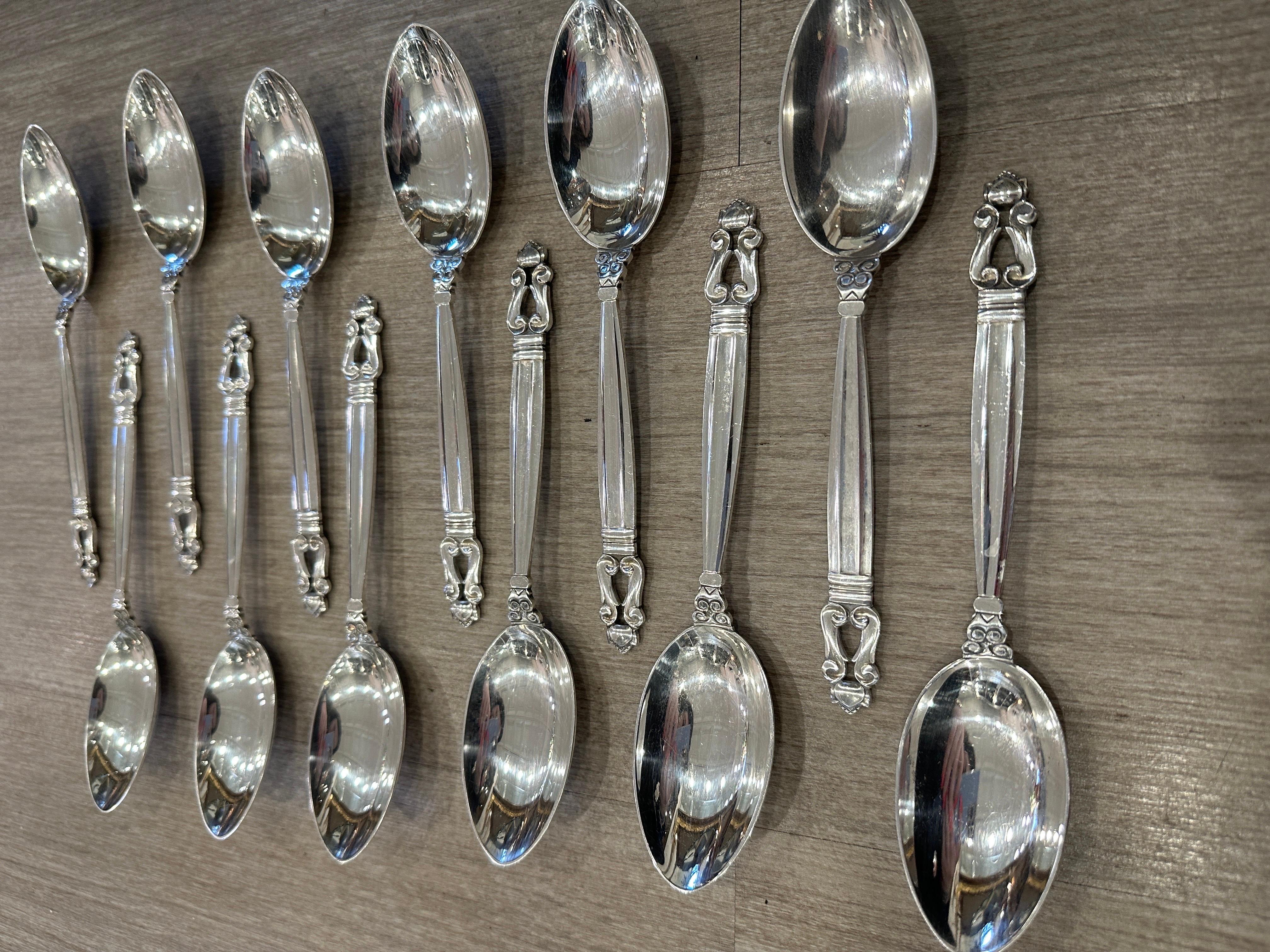Acorn by GEORG JENSEN Sterling Silver Flatware Set Service for 12, 65 Pieces For Sale 7