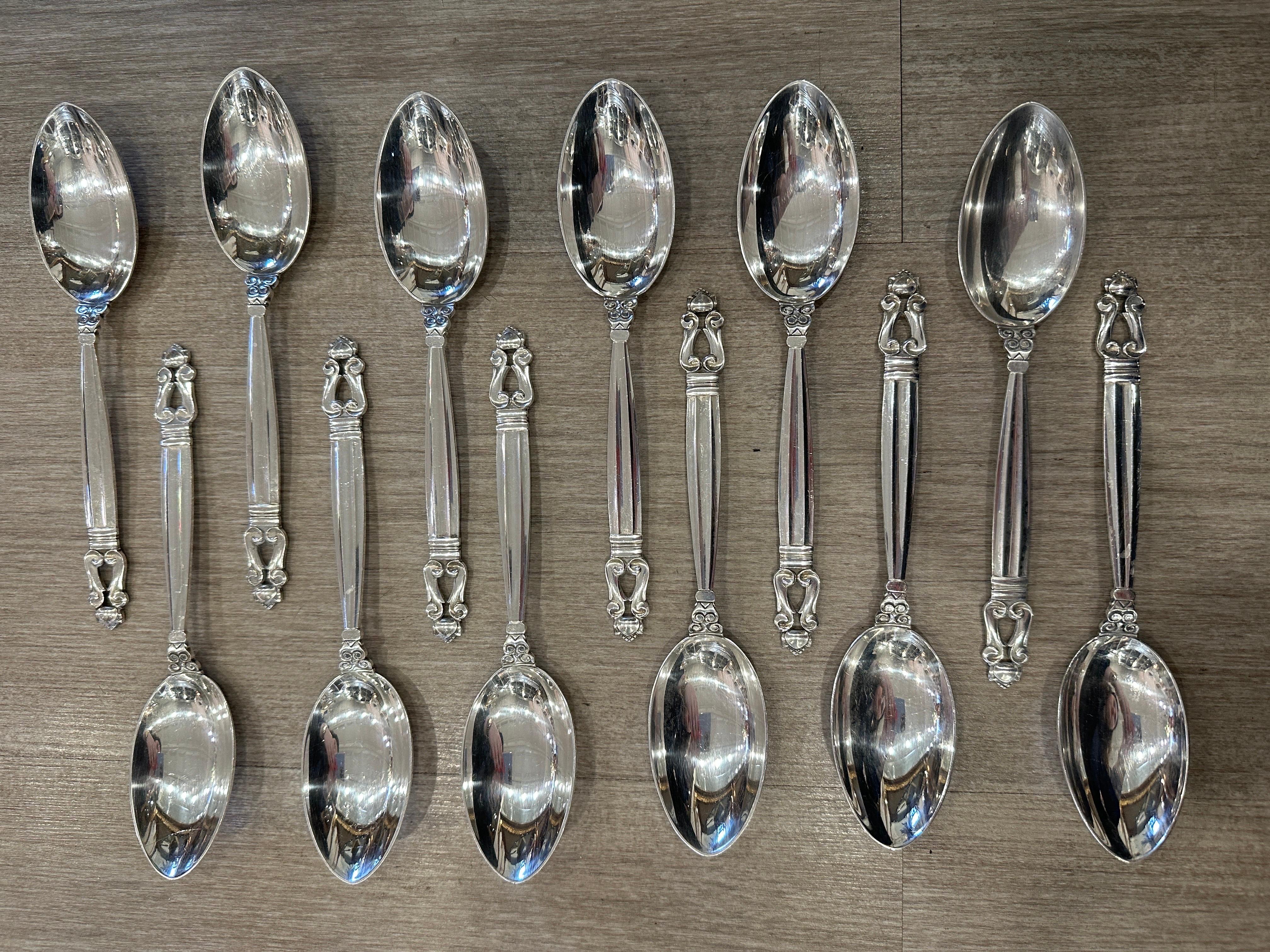 Acorn by GEORG JENSEN Sterling Silver Flatware Set Service for 12, 65 Pieces For Sale 8