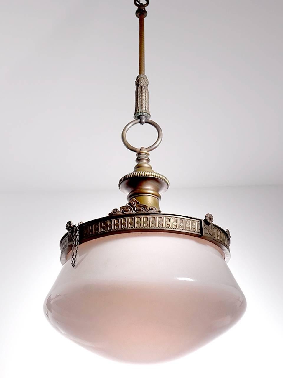 Acorn Domed Milk Glass Chandelier In Excellent Condition In Peekskill, NY