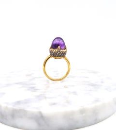 Acorn Shaped Amethyst Champagne Brown Diamond Pavé 18 Karat Gold Ring