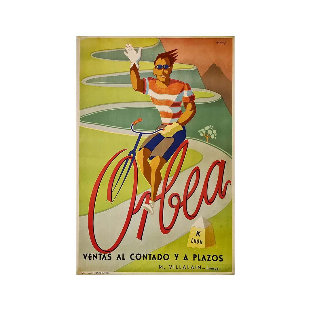 Original Orbea bicycle poster from 1947 - Print by Acosta