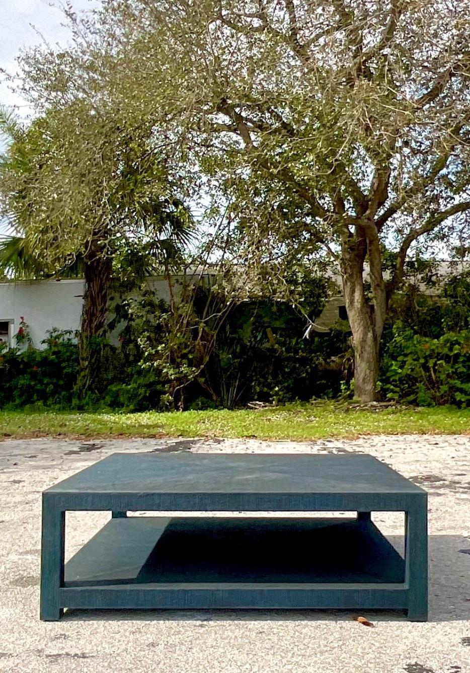 Acosta Serena and Lily “Blake” Grasscloth Coffee Table In Good Condition In west palm beach, FL