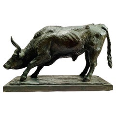 Vintage A.Courbier 1943 french bronze bull signed on the base.