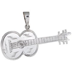 Pendentif de guitare vintage en or blanc 14 carats Estate Fine Musical Jewelry