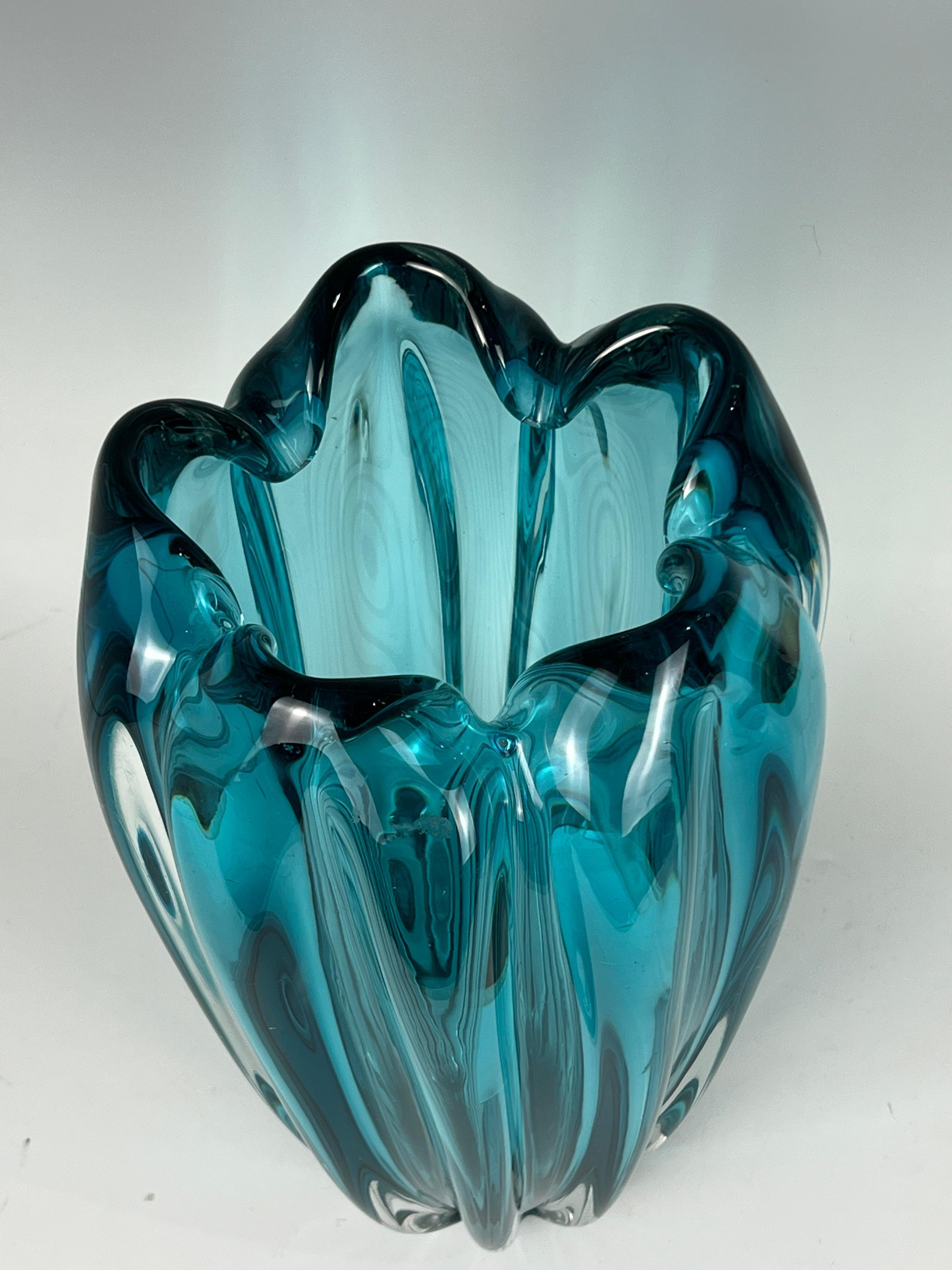 Italian Art Deco Murano Acqua Glass Vase For Sale