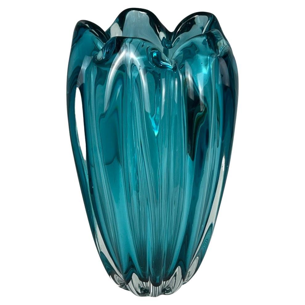 Art Deco Murano Acqua Glass Vase For Sale