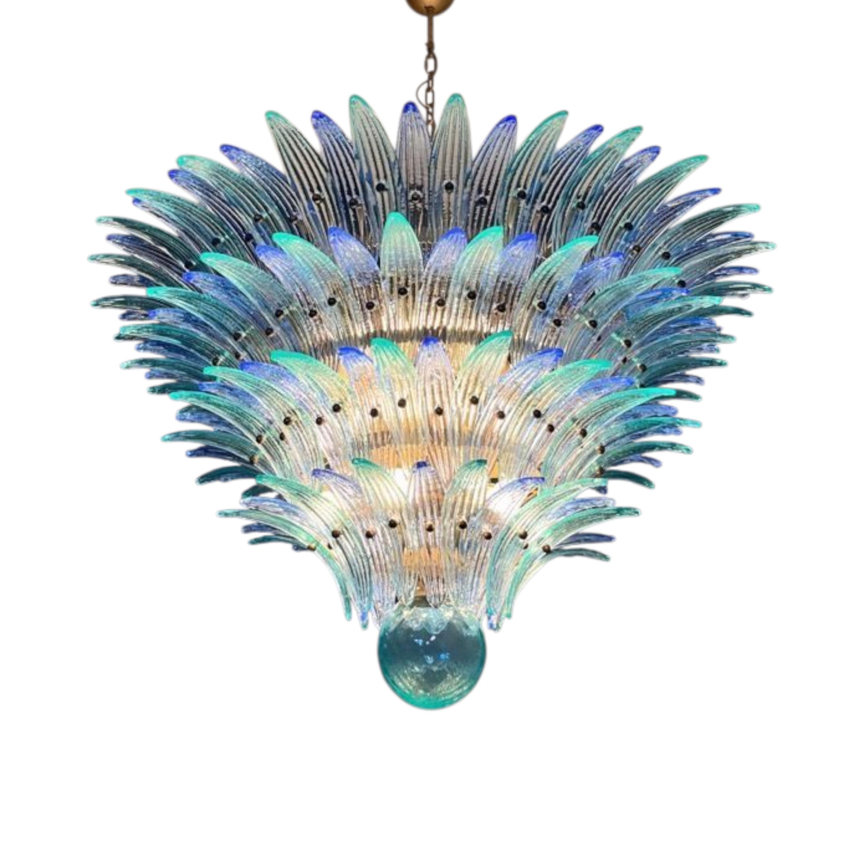 Galvanisé Acqua Marina - Lustre en verre de Murano fait à la main, 160 pièces d'élégance en vente