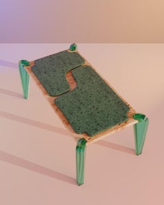 Table à manger Acquamarina, bois de loupe et marbre, design contemporain