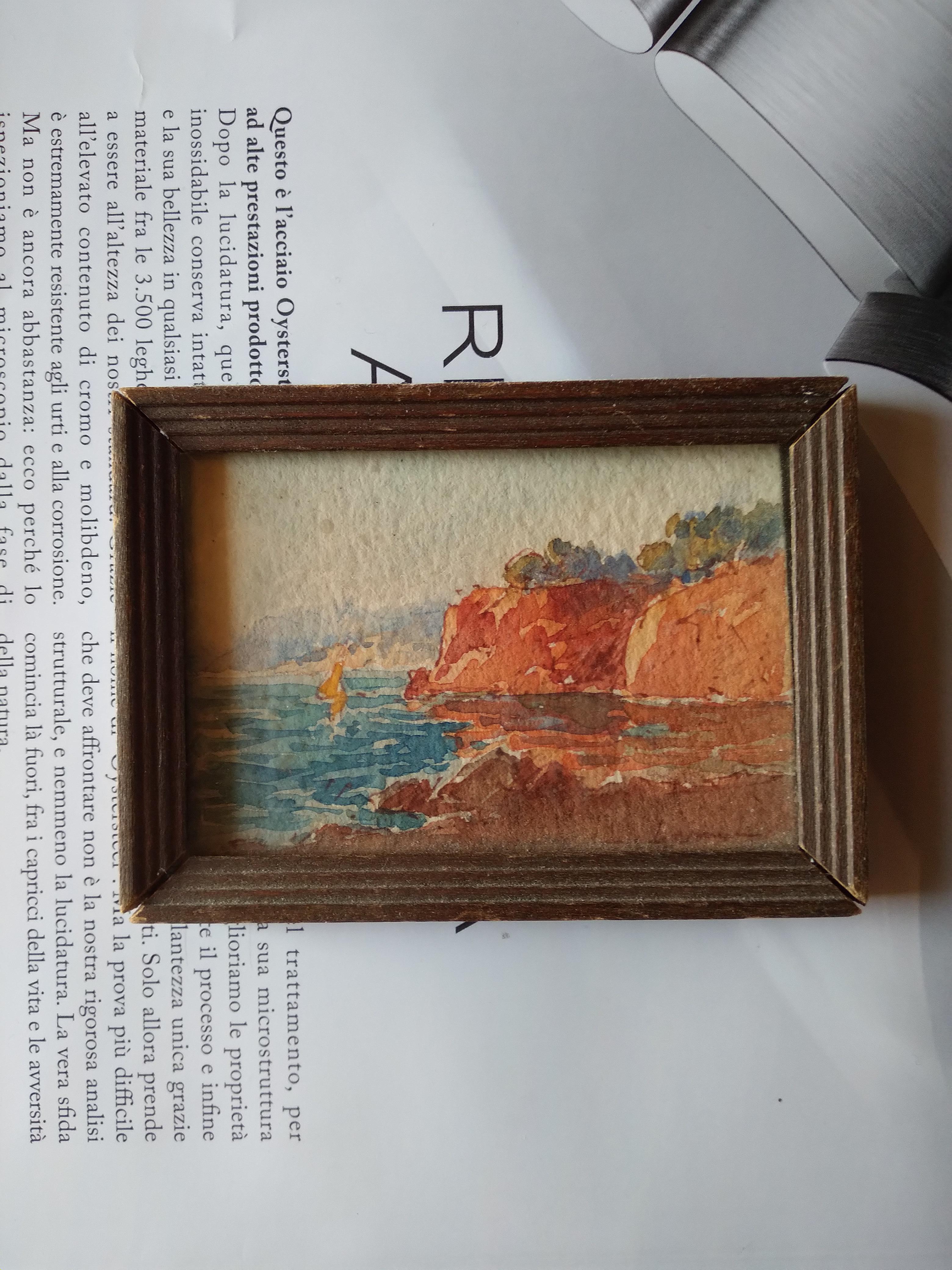 Watercolor Landscape Sea Boat Miniature  For Sale 3