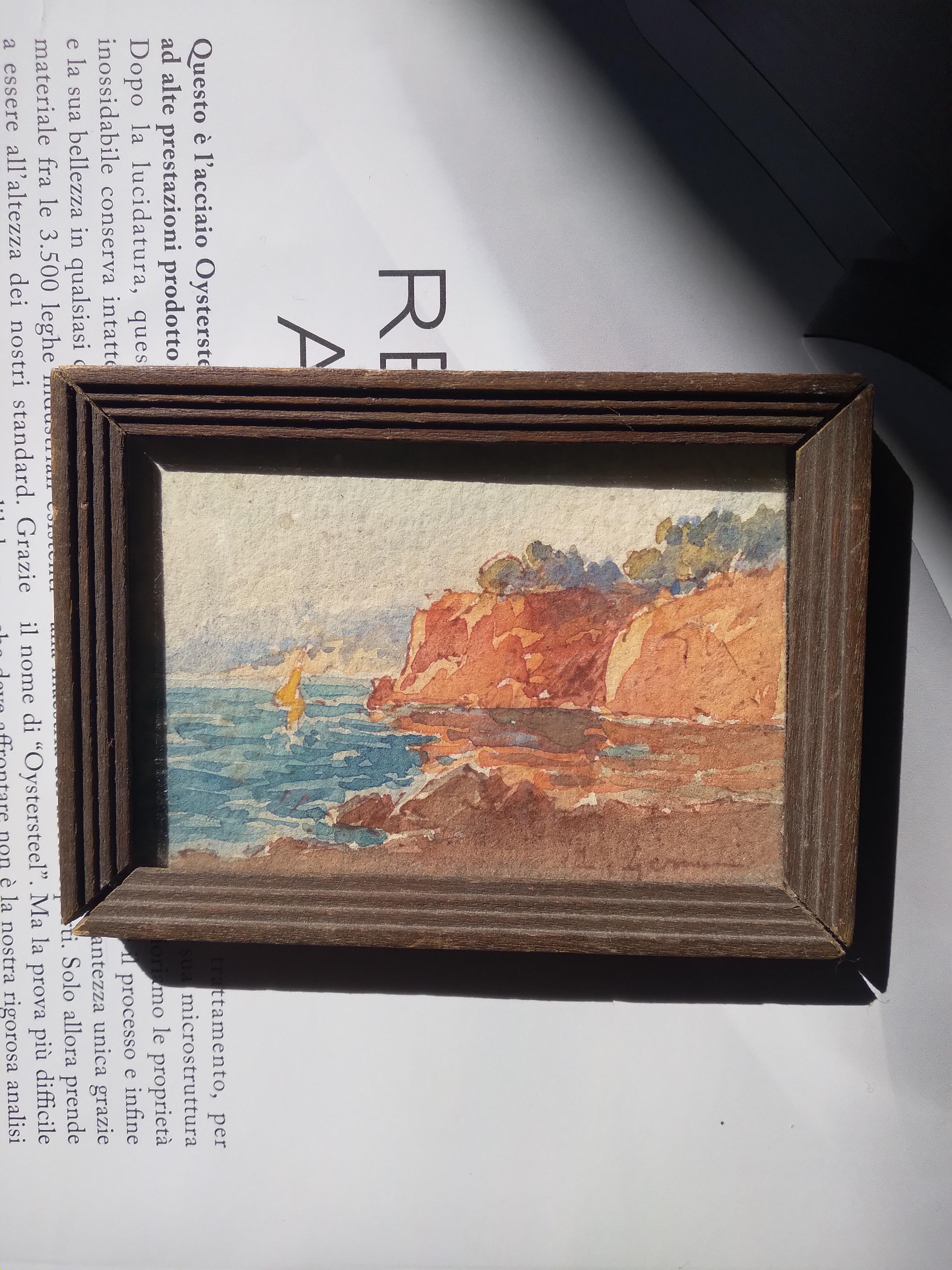 Watercolor Landscape Sea Boat Miniature  For Sale 2