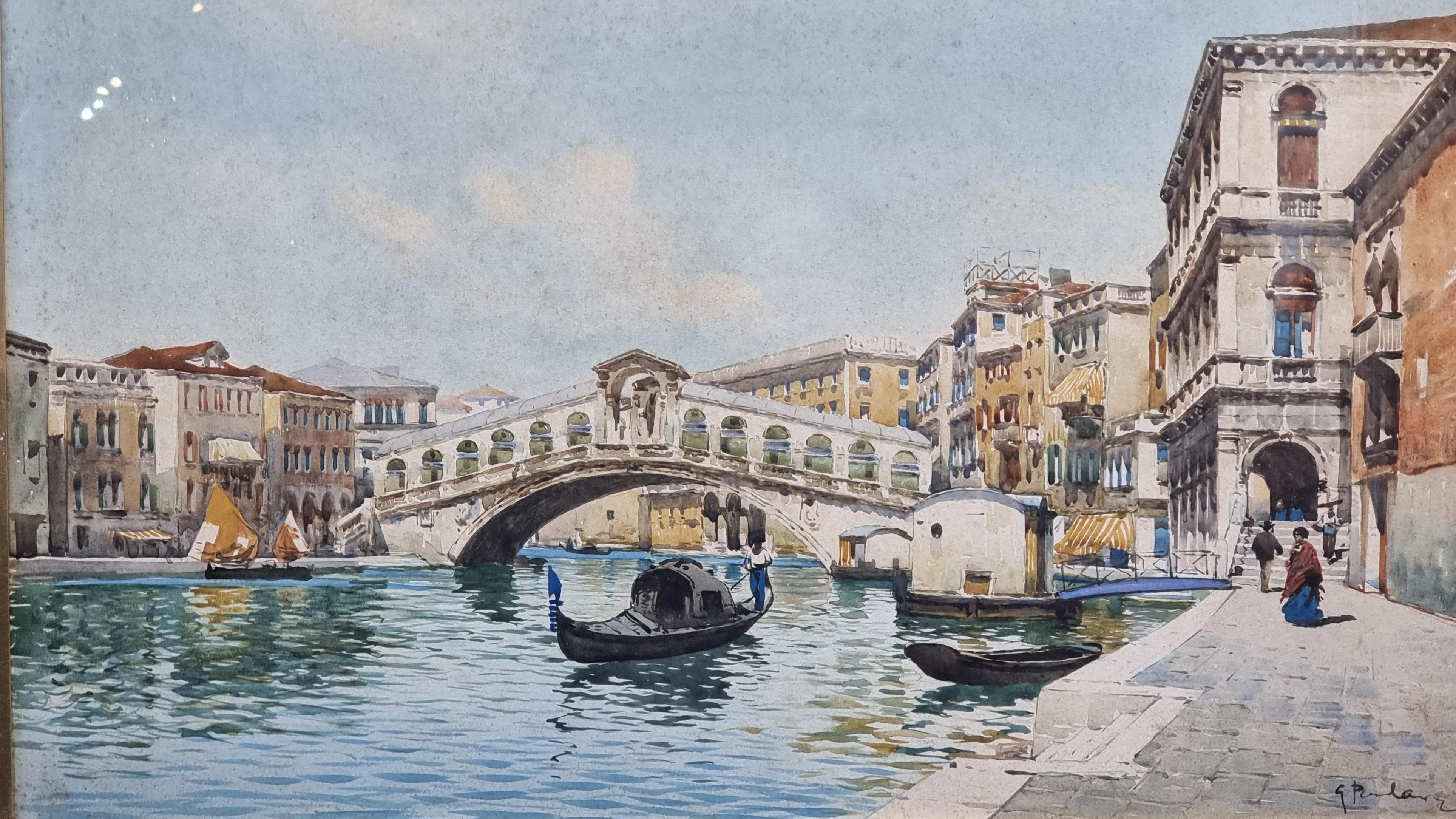 Acquerello veduta del Ponte di Rialto, Guido Peruzzi (XX secolo) en venta 2