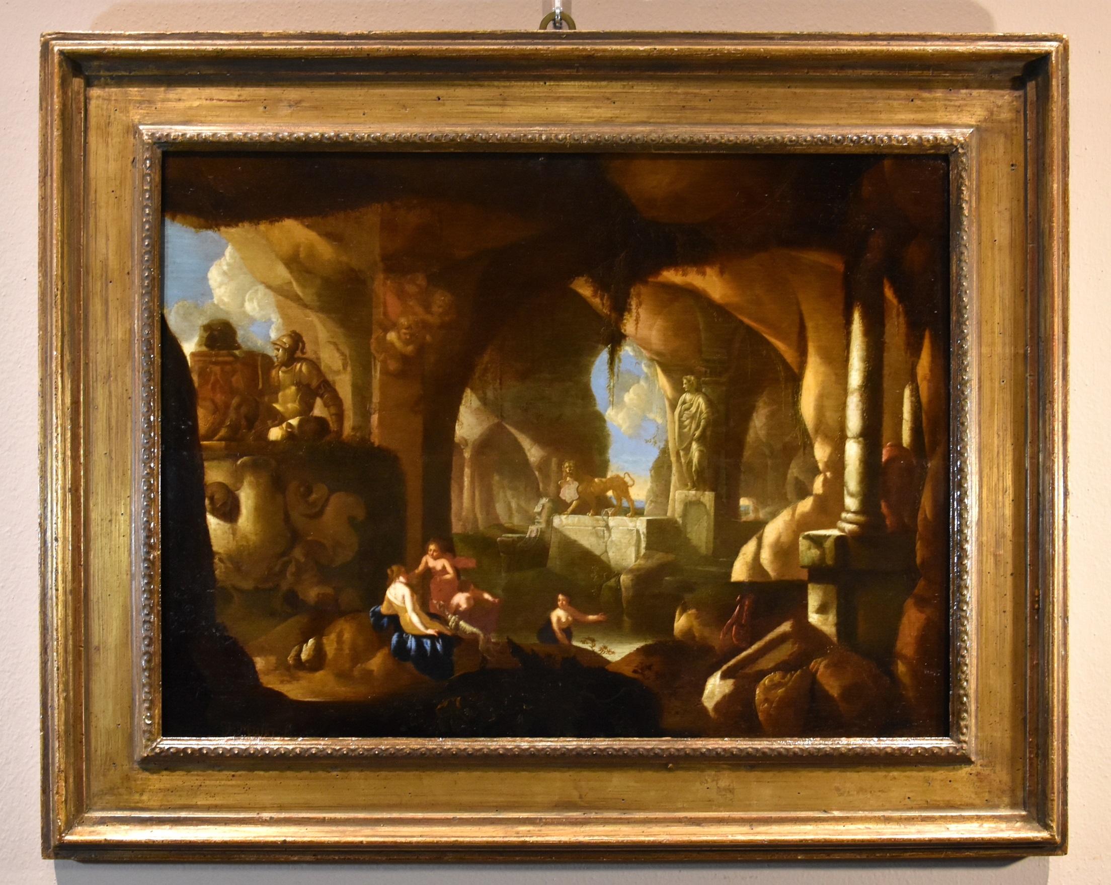 Paysage de Diane I Muller Signé Peinture Huile sur table 17ème Siècle Flamand Ancien maître - Painting de acques Muller (utrecht 1630 - 1680) 