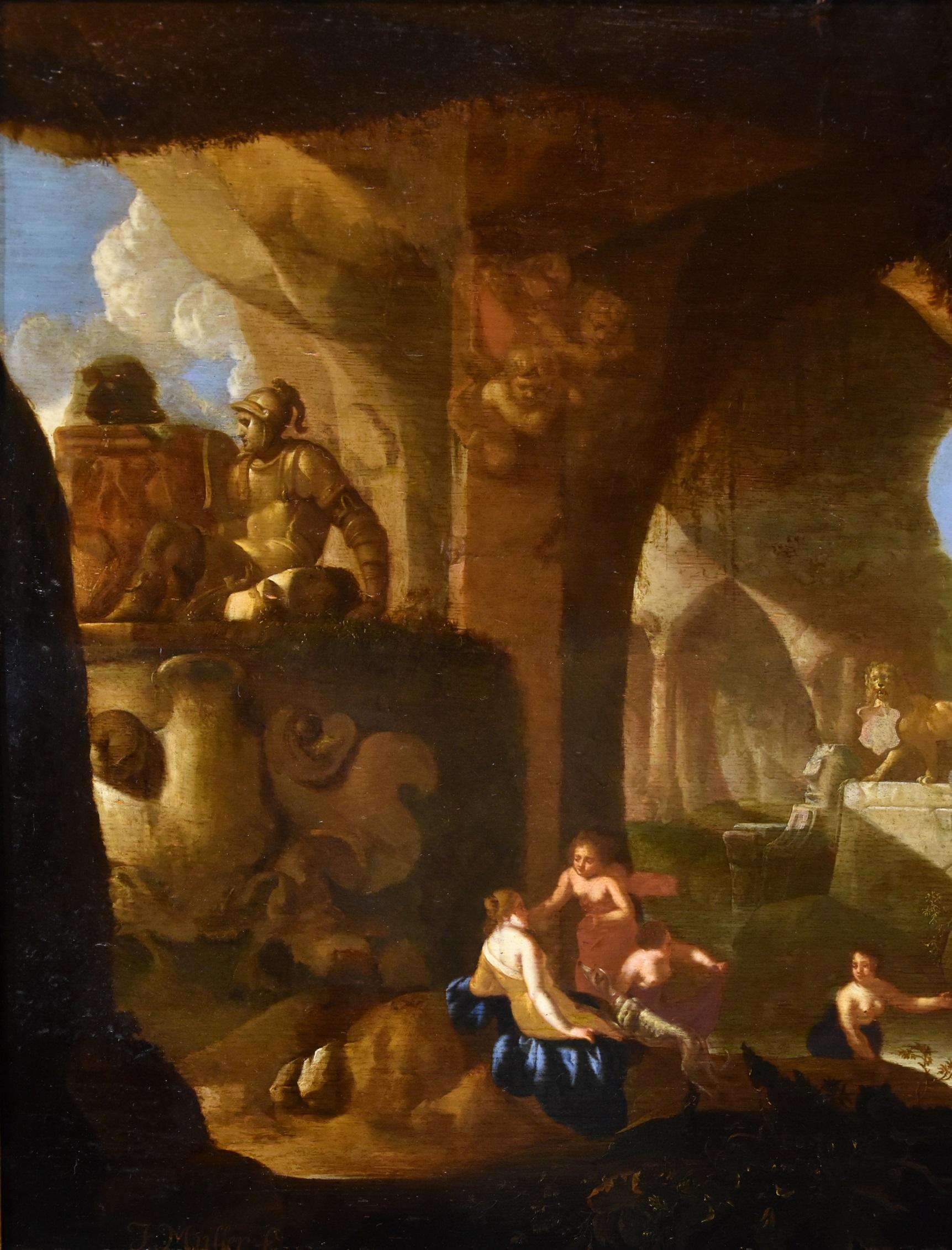 Paysage de Diane I Muller Signé Peinture Huile sur table 17ème Siècle Flamand Ancien maître - Maîtres anciens Painting par acques Muller (utrecht 1630 - 1680) 