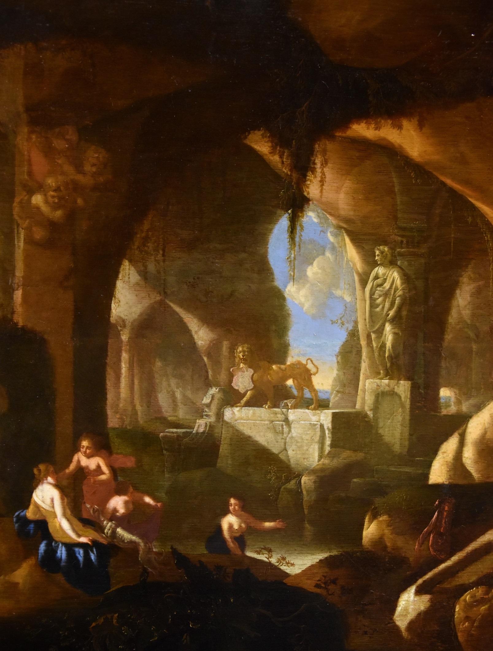 Paysage de Diane I Muller Signé Peinture Huile sur table 17ème Siècle Flamand Ancien maître - Marron Landscape Painting par acques Muller (utrecht 1630 - 1680) 
