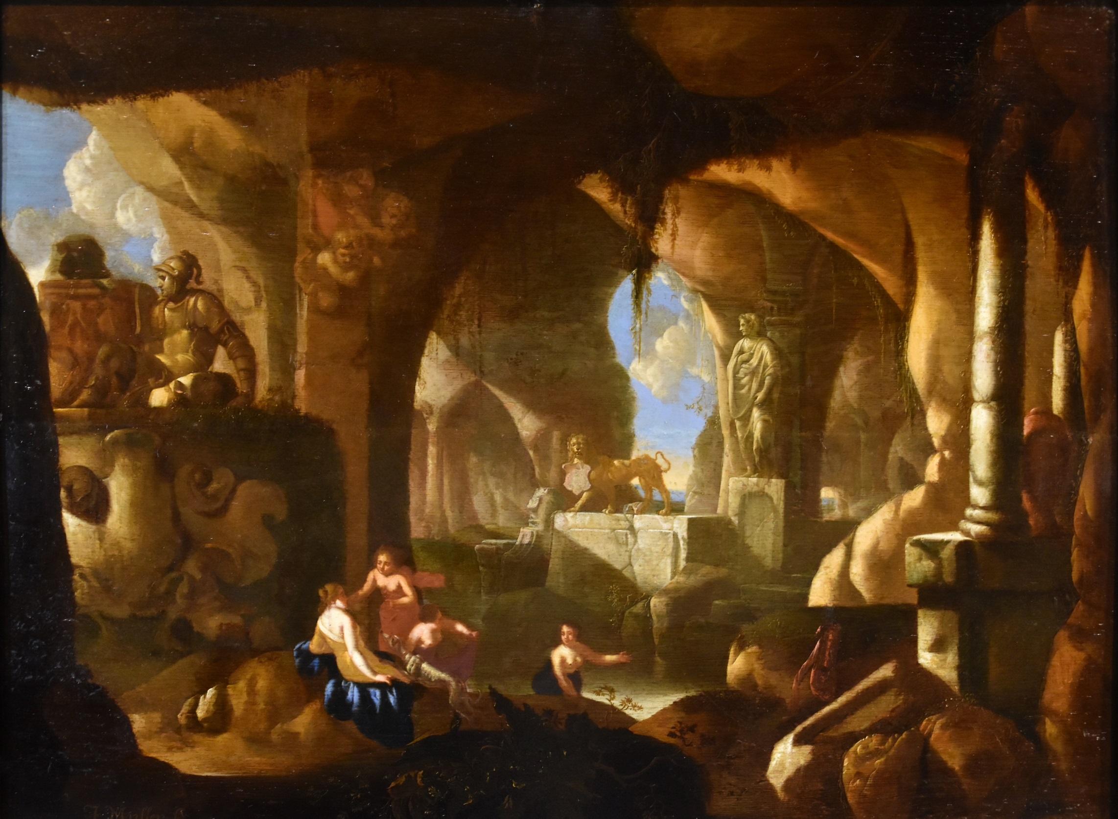 Landscape Painting acques Muller (utrecht 1630 - 1680)  - Paysage de Diane I Muller Signé Peinture Huile sur table 17ème Siècle Flamand Ancien maître