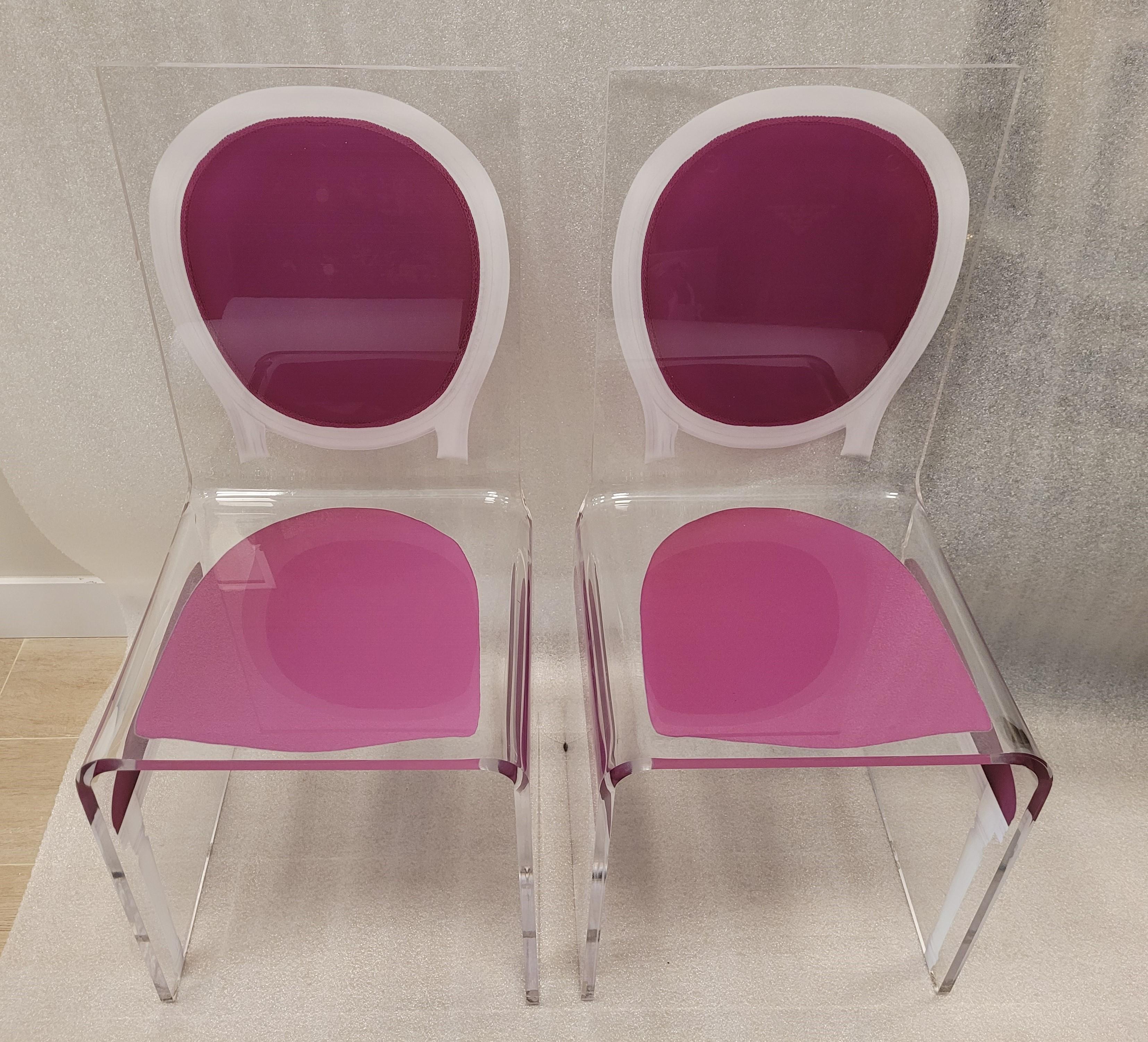 Contemporary Acrila 90s bleu, black, pink set of dining Chairs Lucite J.C.Castelbajac For Sale
